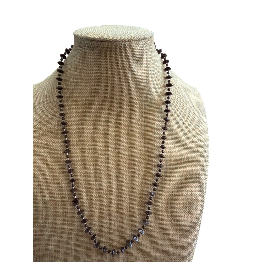 Brown Faceted Bicone Beaded Long Necklace Minimalist Earthy Jewelry Layering